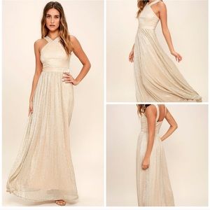 Lulus Gold crossneck Formal Maxi Dress